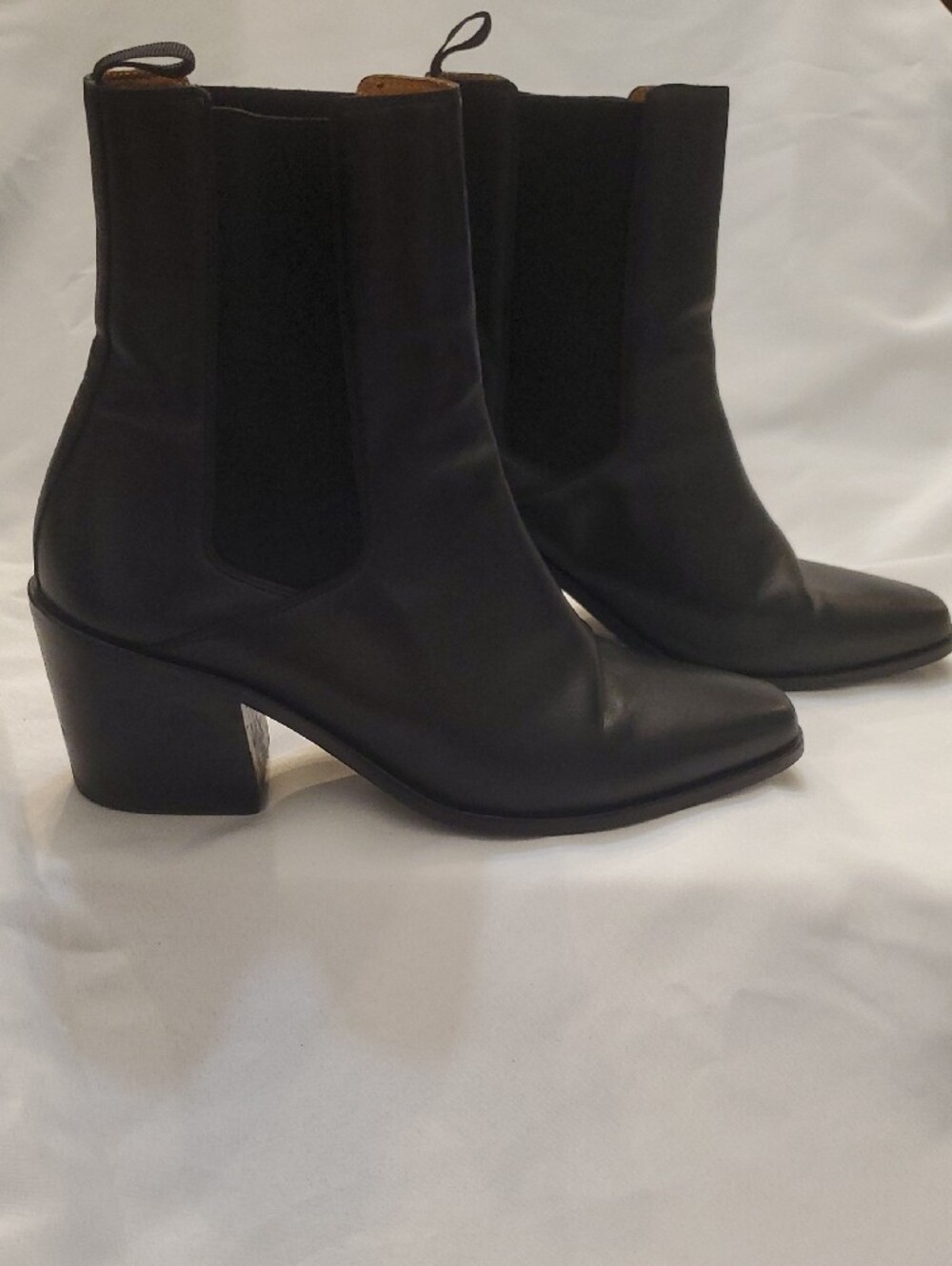 Beckett Simonon Black Leather Ankle Boots with Block Heel Women's 7.5 - Picture 2 of 16